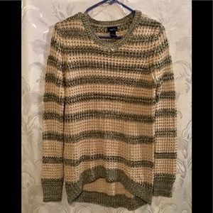Rue21 Green Tan Striped Hi Low Loose Knit Sweater